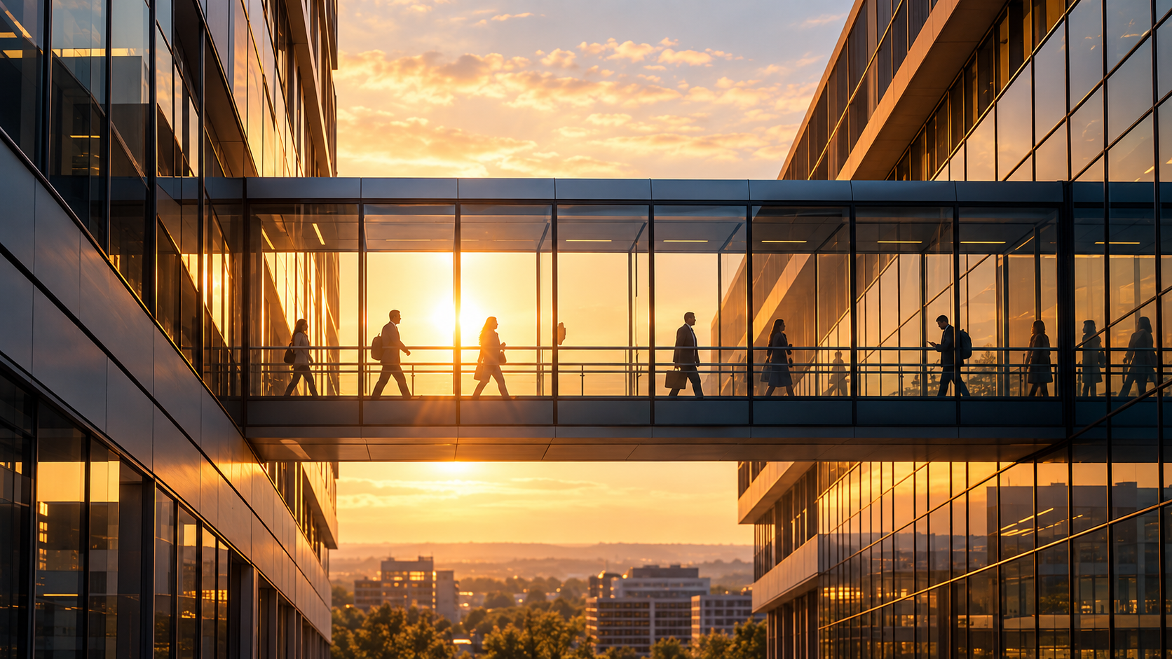 Glass skybridge representing connected business applications